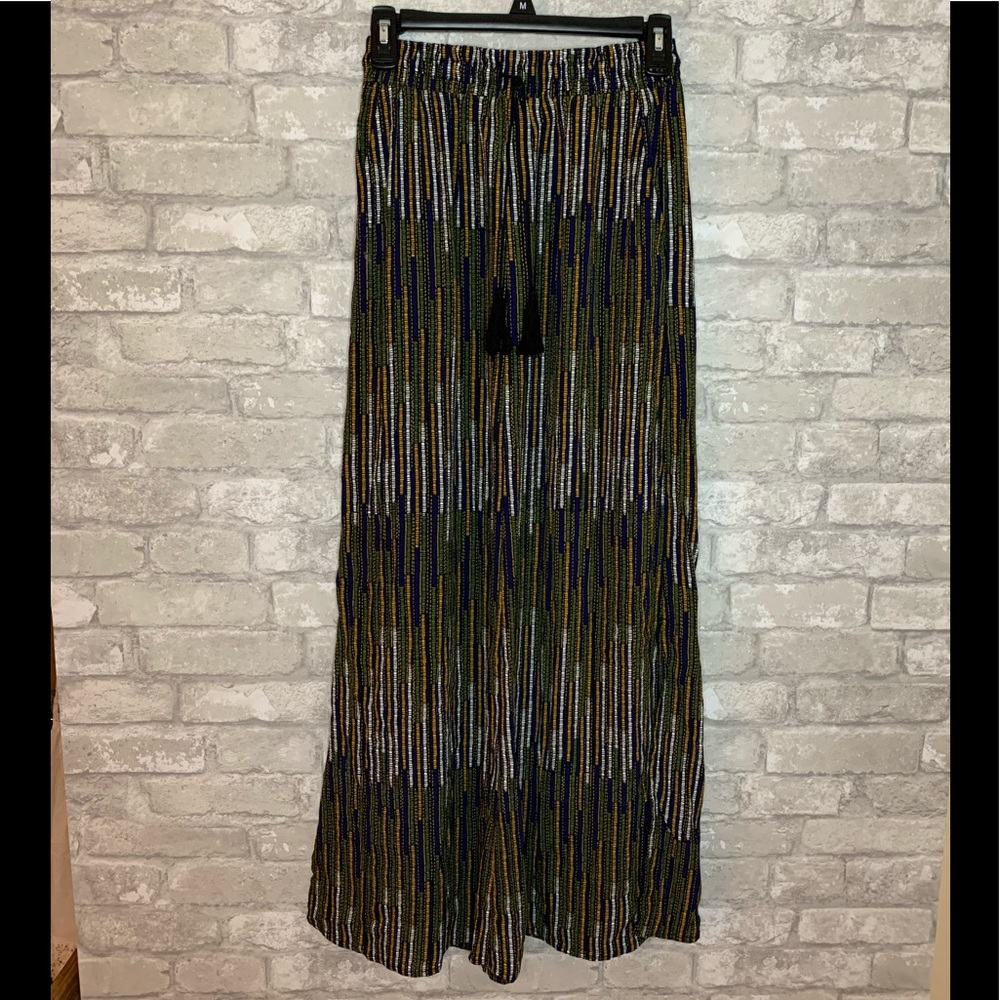 ☎️ H&M Stripped Maxi Skirt size 4 summer beach side slit geometric - Picture 2 of 6
